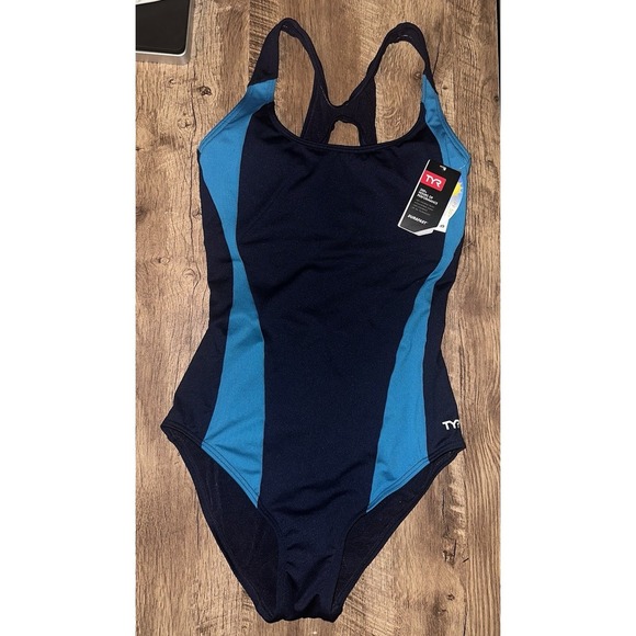 TYR Other - TYR Women's Max Splice  One Piece Racerback Padded Swimsuit Navy & Torq Size 12